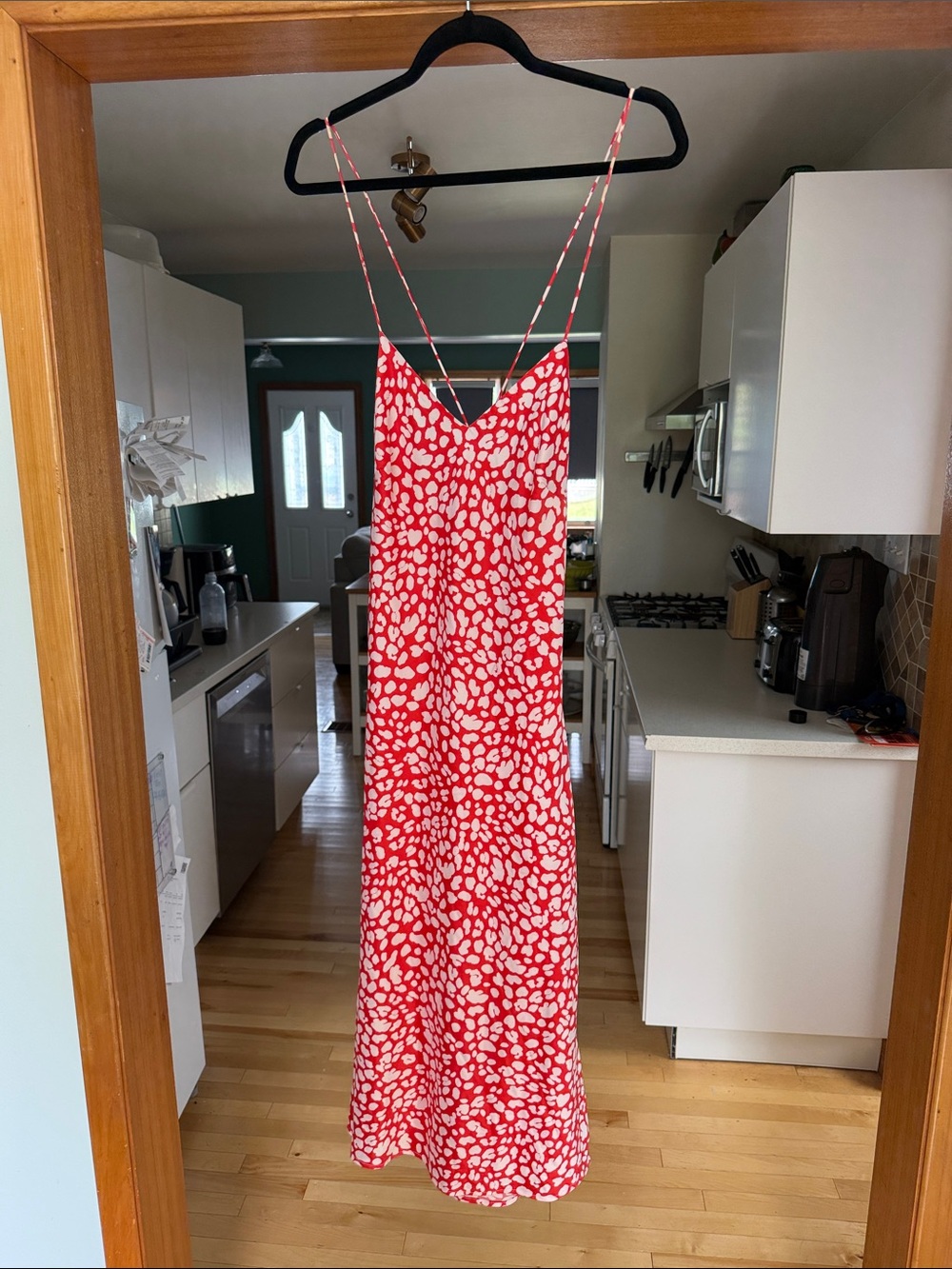 Lulu's Red/Orange and White Spotted Slip Midi Dress